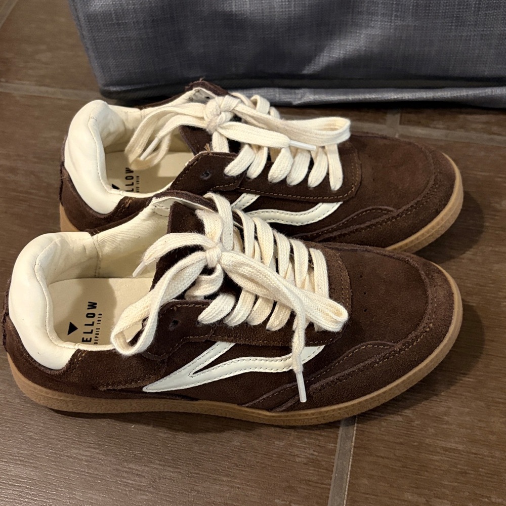 Brown Suede womens Casual Sneakers with White Accents yellowshoes brand